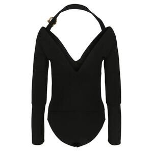 Salvatore Ferragamo V-Neck Long Sleeve Bodysuit Black Size L